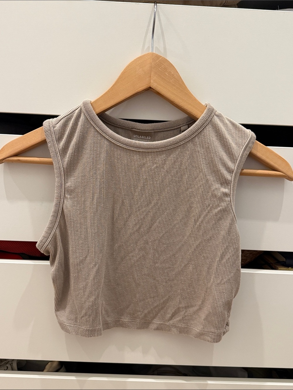 Sleeveless Ribbed Crop Top in Taupe
